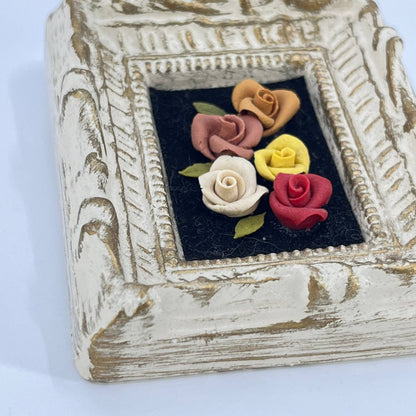 Vtg Mini Art Relief Roses Chalkware Ornate Frame SD1