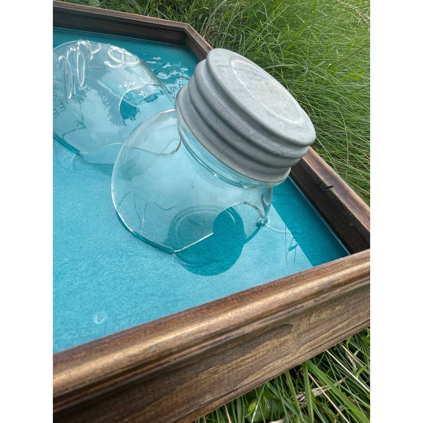 Original Framed Mixed Media Epoxy Art Shattered Ball Jar 16x20 With COA