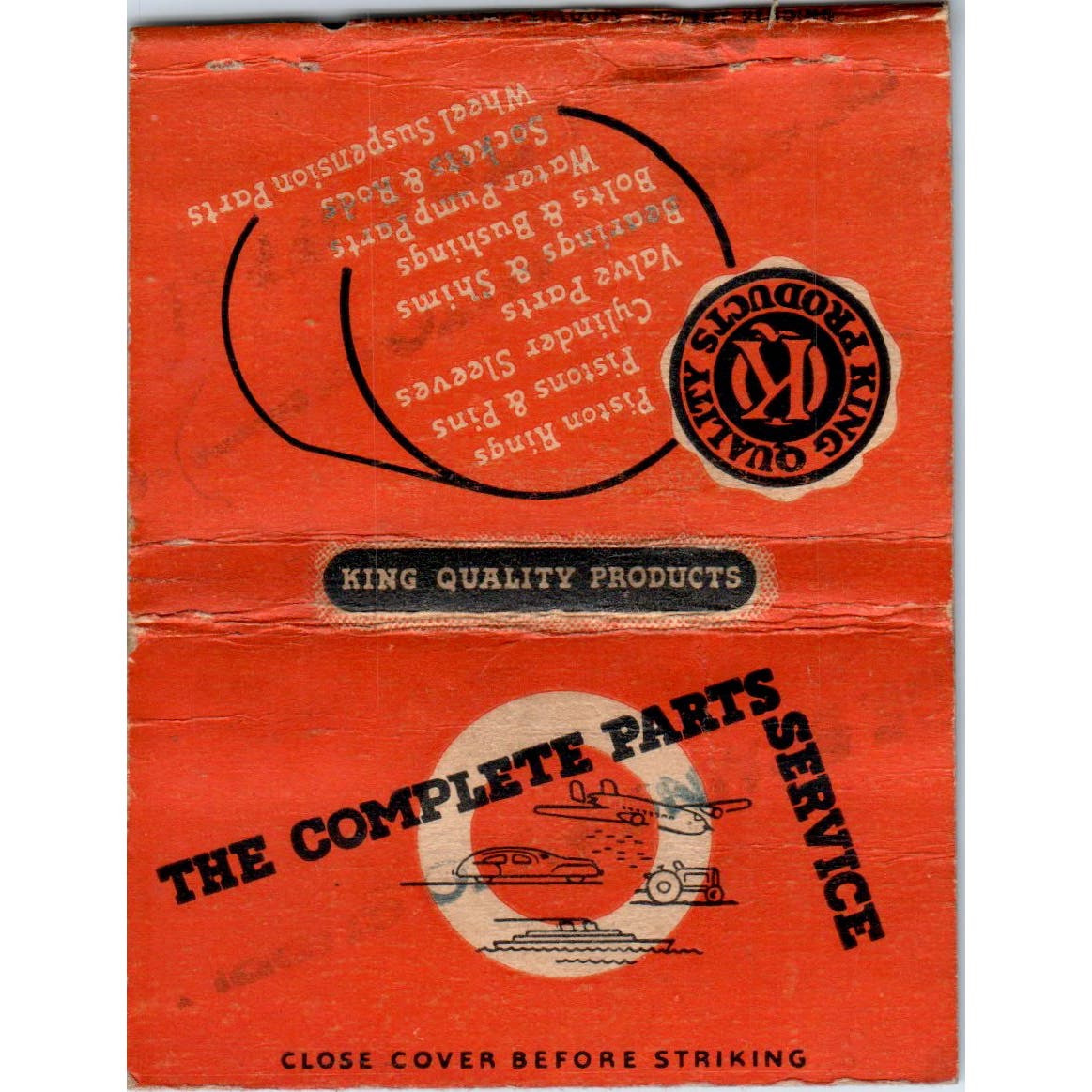 King Quality Products Complete Parts Service Wide Advertising Matchbook SA9-M7