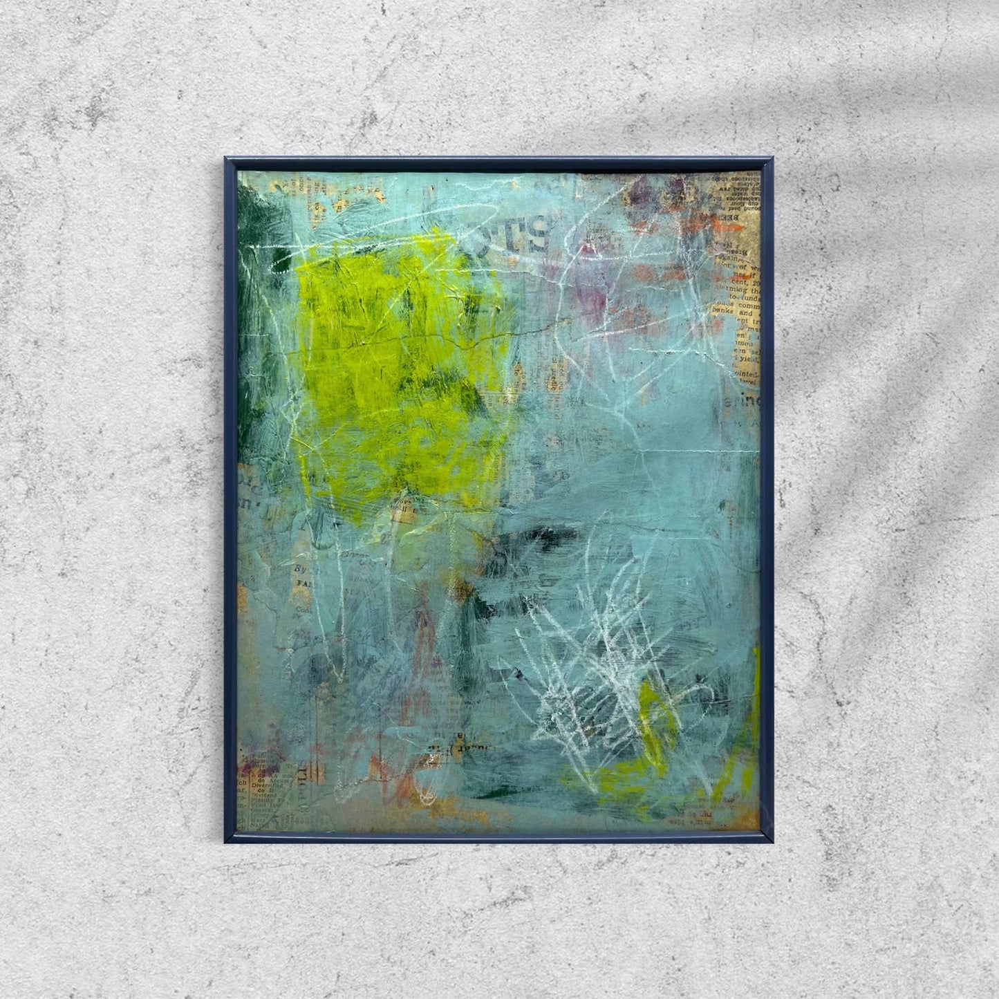 Original Framed Mixed Media Abstract Art Painting 8x10 “Blue OTS” With COA