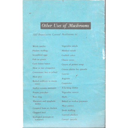25 Brandywine Mushroom Recipes Paperback Cookbook 1950 TJ7