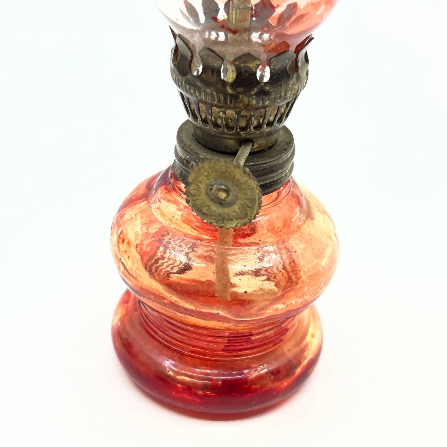 Vintage Mini Red and Clear Glass Kerosene Oil Lamp 4.5" TC7