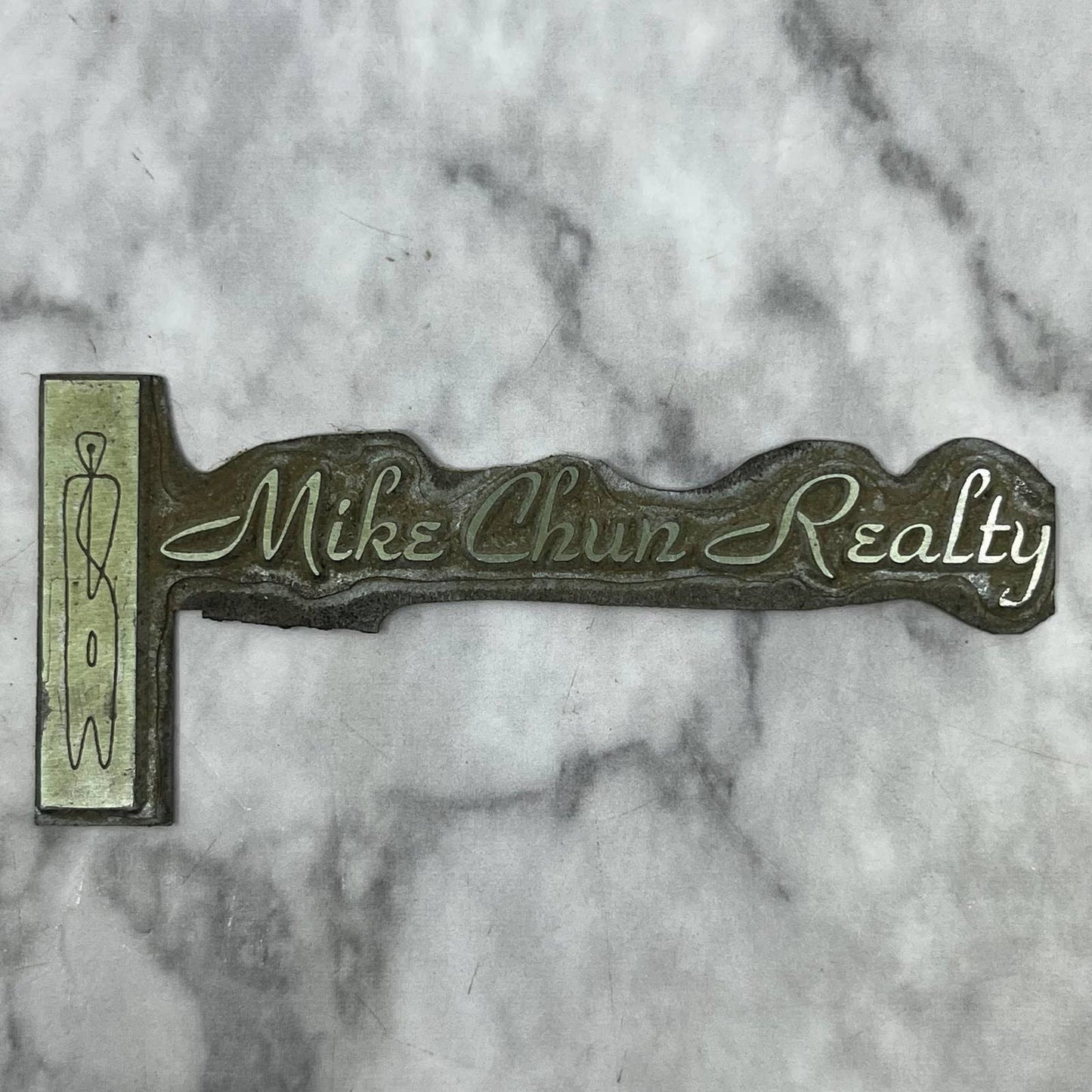 Vintage Printing Letterpress Printers Block Plate Mike Chung Realty TJ58