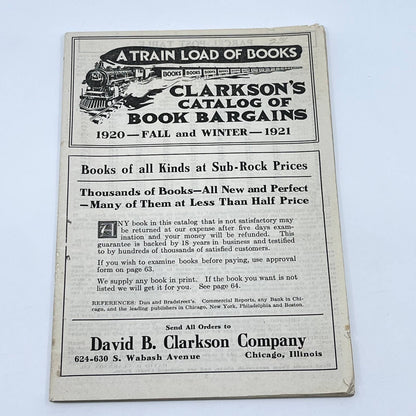 1920 Clarkson’s Catalog of Book Bargains David B. Clarkson Chicago IL TE8