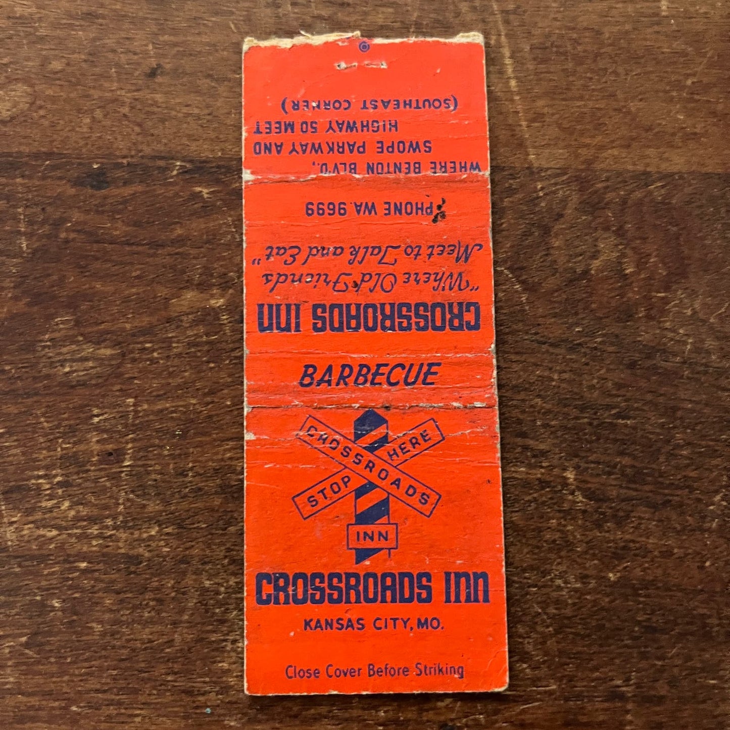 Crossroads Inn Kansas City MO Advertising Matchbook Cover SB3-M5