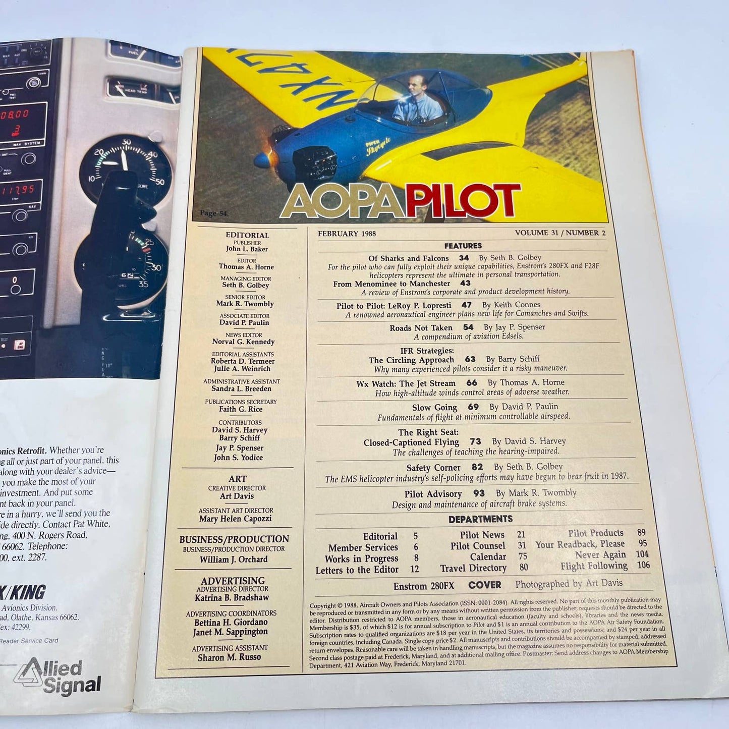 AOPA Pilot Feb 1988 Enstrom helicopters, Aviation Edsels IFR circle approach TF9