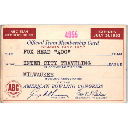 1953 American Bowling Congress Milwaukee Membership Inter City Traveling SE5-51