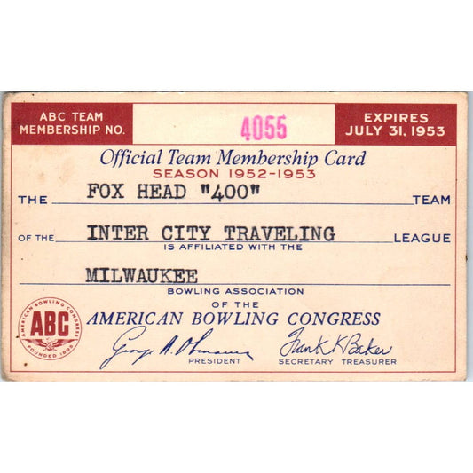 1953 American Bowling Congress Milwaukee Membership Inter City Traveling SE5-51