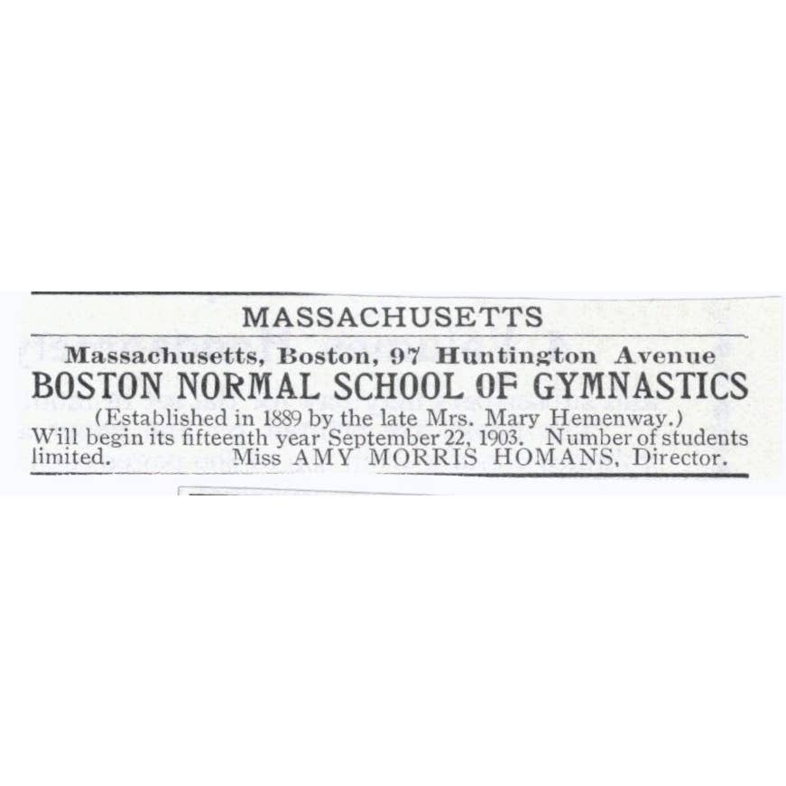 Boston Normal School of Gymnastics Amy Morris Homans - 1903 Original Ad TJ8-7-8