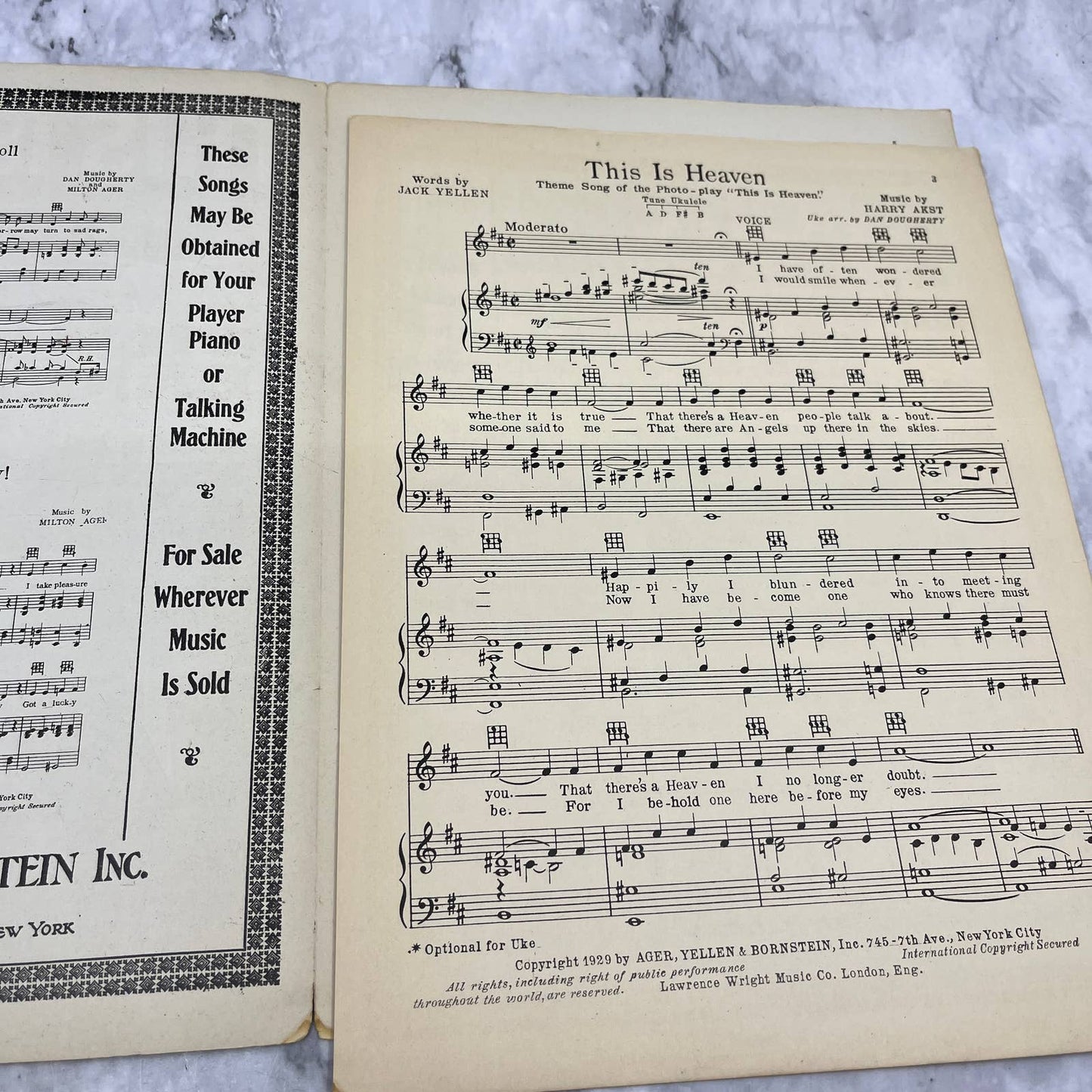 This is Heaven Vinma Kanky Jack Yellen 1929 Sheet Music TK2-SM3