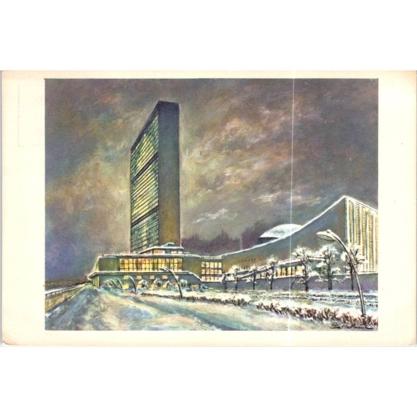 United Nations Headquarters Winter Scene Original Postcard TK1-P18