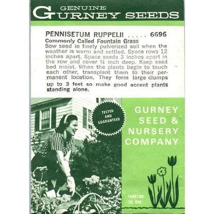 Vintage UNOPENED Seed Packet Gurney Seeds Pennisetum Ruppelii Fountain Grass SE5
