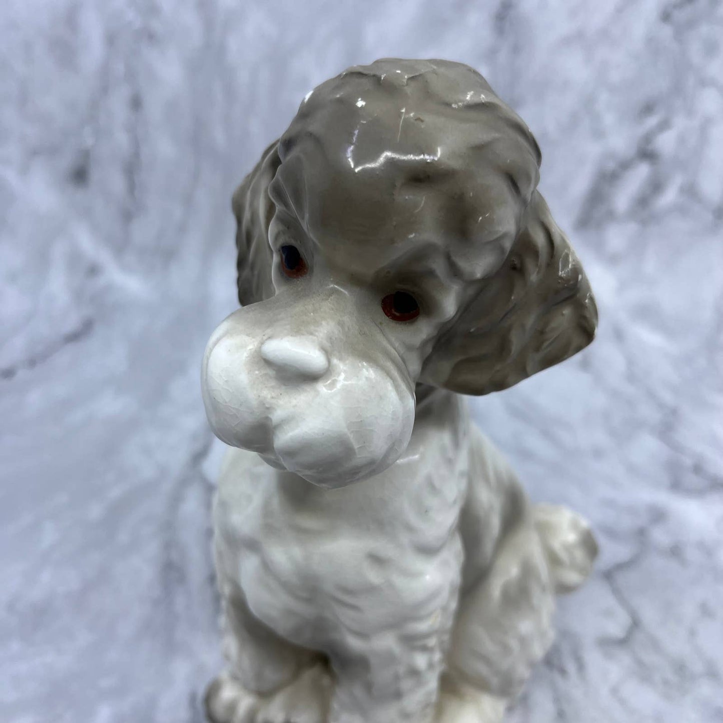 Vintage MCM White and Gray Poodle Hand Painted Porcelain Figurine 7" TJ1