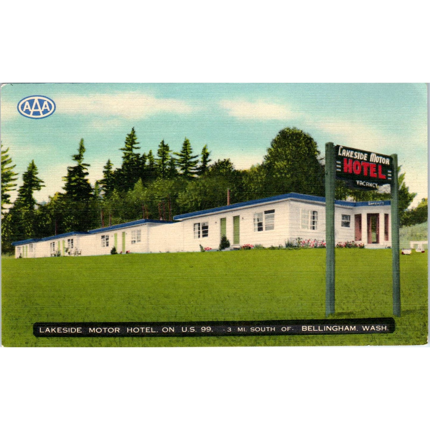 Vintage Postcard Lakeside Motor Hotel Bellingham Washington TD9-W2