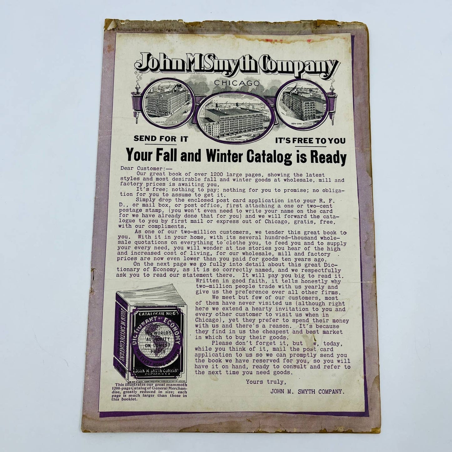1910 John M. Smyth Company Sample Catalog w/ Inserts Chicago IL D2