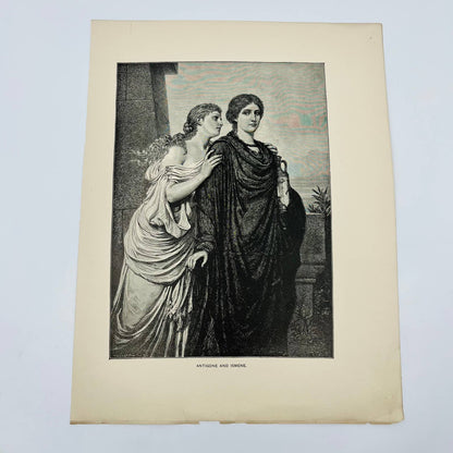 1880s Victorian Art Print Engraving ANTIGONE AND ISMENE Emil Teschendorff