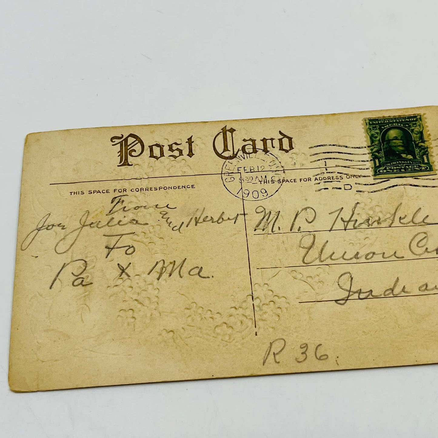 1909 Post Card Illustrated Embossed Sailboat Hearts Windmill Dresden Gilt PA7