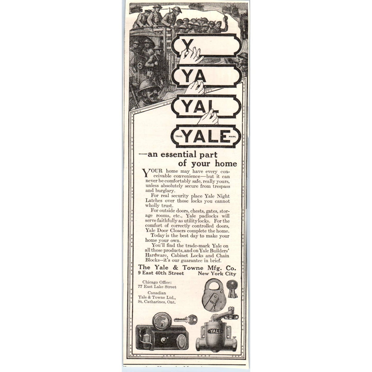 c1920 Harper's Magazine Ad - Yale & Towne Mfg Co YALE LOCKS New York EA3-4
