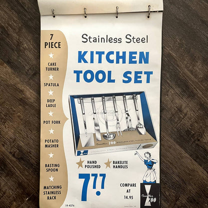 1960 Stainless Steel Kitchen Tool Set Gambles 100 Store Display Poster 13.5x20