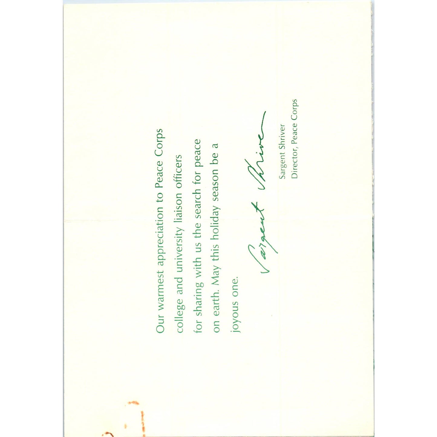 Peace Corps Corps Christmas Card Sargent Shriver 1960s TK1-P6