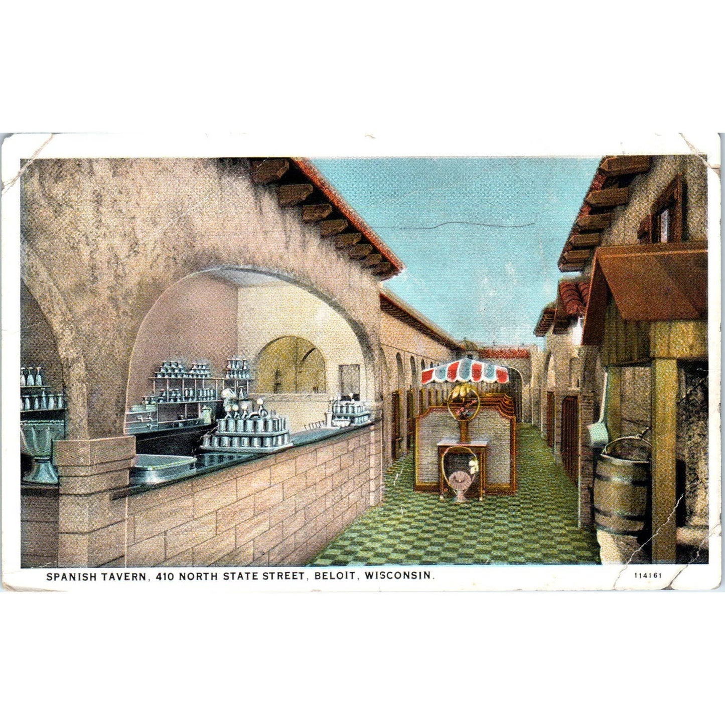 Spanish Tavern Restaurant Interior Beloit Wisconsin Original Postcard TJ9-P3