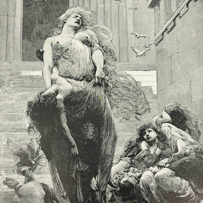 1880s Victorian Art Print Engraving Homer Iliad NIOBE WITH HER CHILDREN Solomon