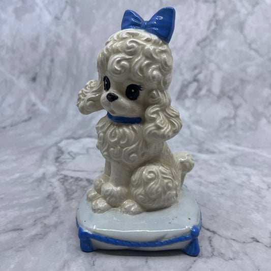 Vintage MCM White Poodle on Pillow Lusterware Figurine Ceramic 5.5" TI8