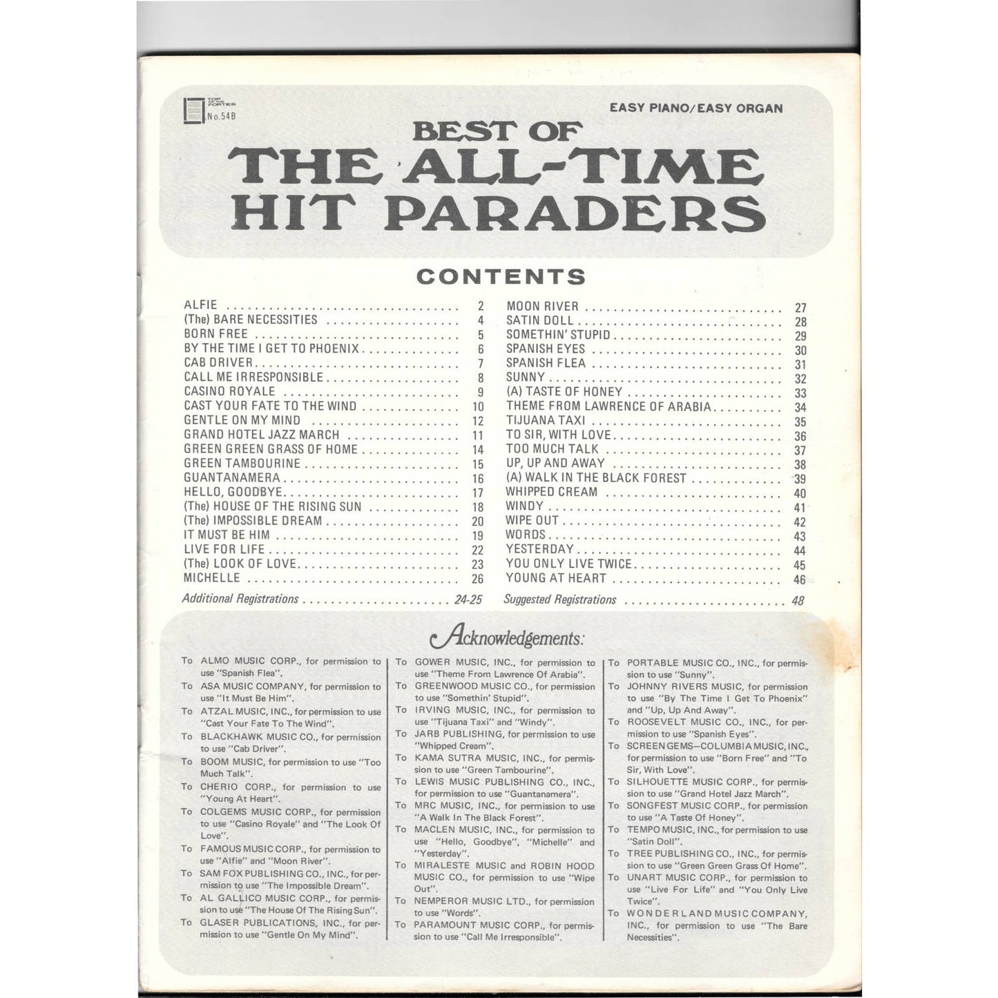 1960s Best of the All Time Hit Paraders Sheet Music Book TJ7