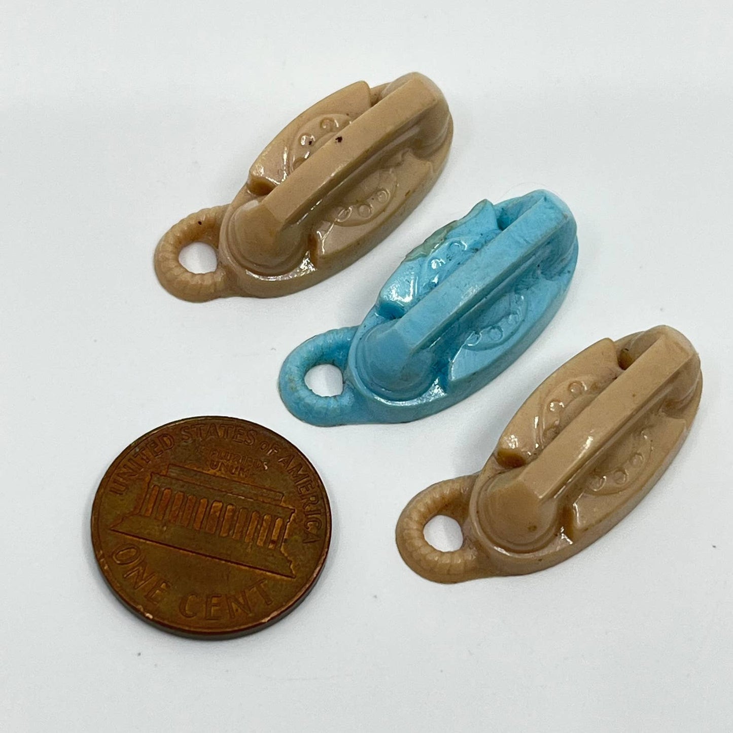 Vintage Celluloid Rotary Telephone Mini Key Chain FOB Doll House Set of 3 SC3
