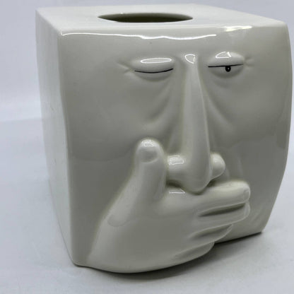 1980s Ceramic Face Sneezing Nose Winking Tissue Box Cover Fitz and Floyd TI1