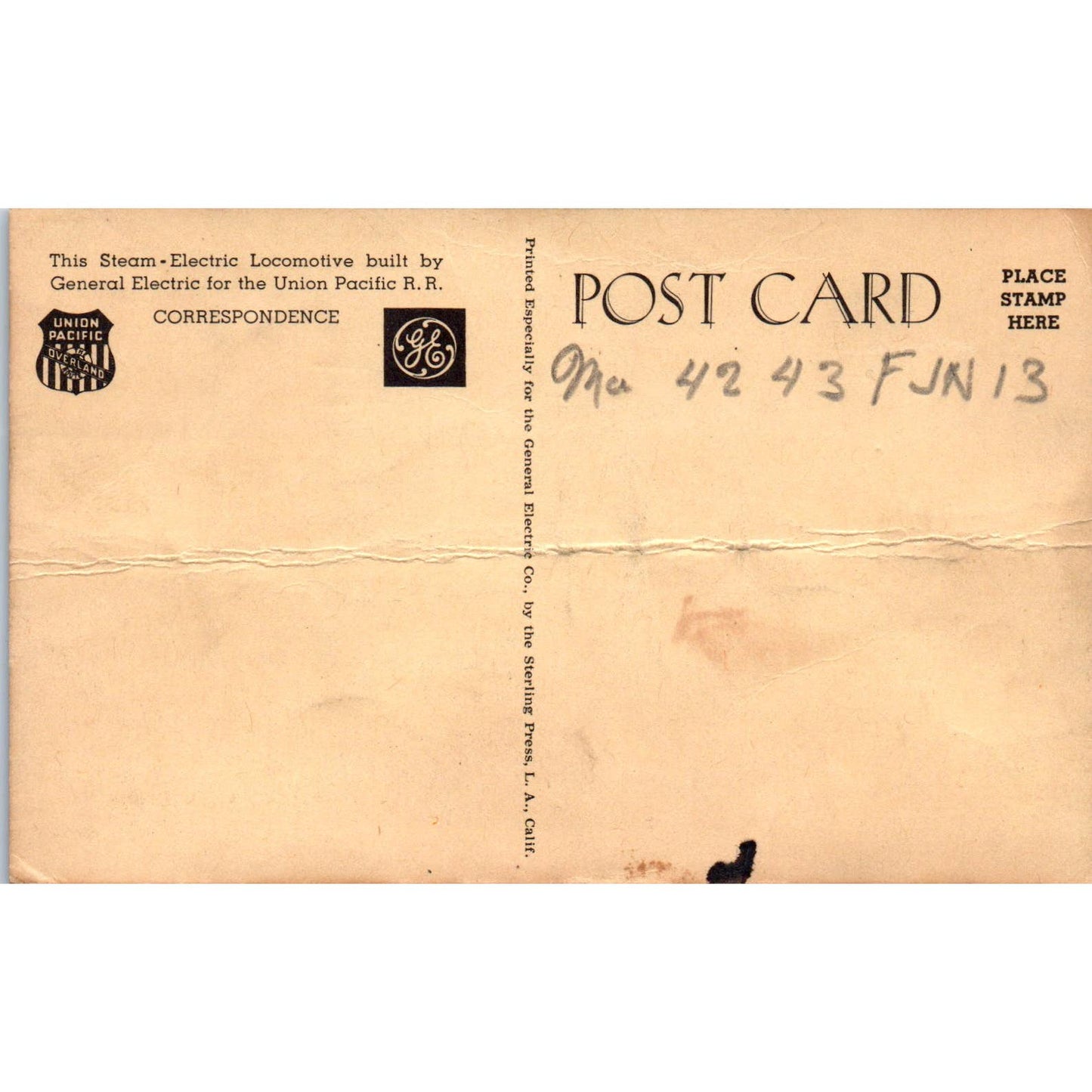 First High Pressure Condensing Steam Locomotive Train - Original Postcard TJ9-P1