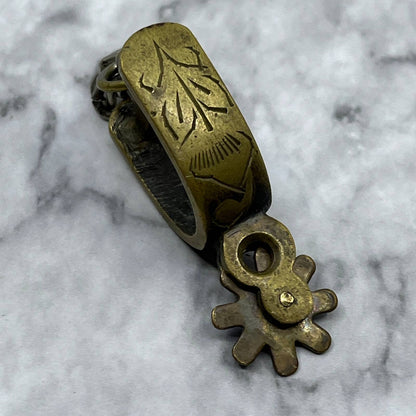 Vintage Brass Western Cowboy Boot Spur Etched Keychain SA2