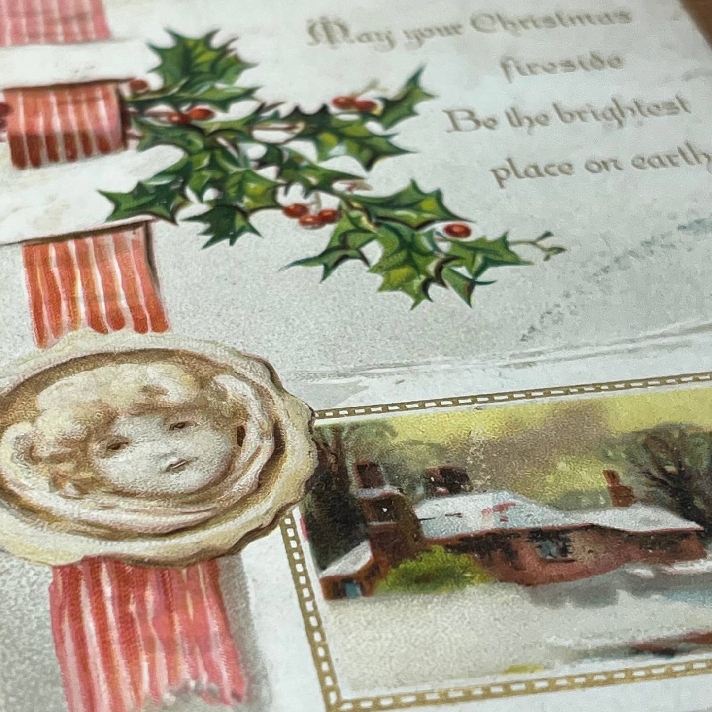 c1910 Tuck's RTS Christmas Postcard Country Scene Mistletoe Holly Berries PA2