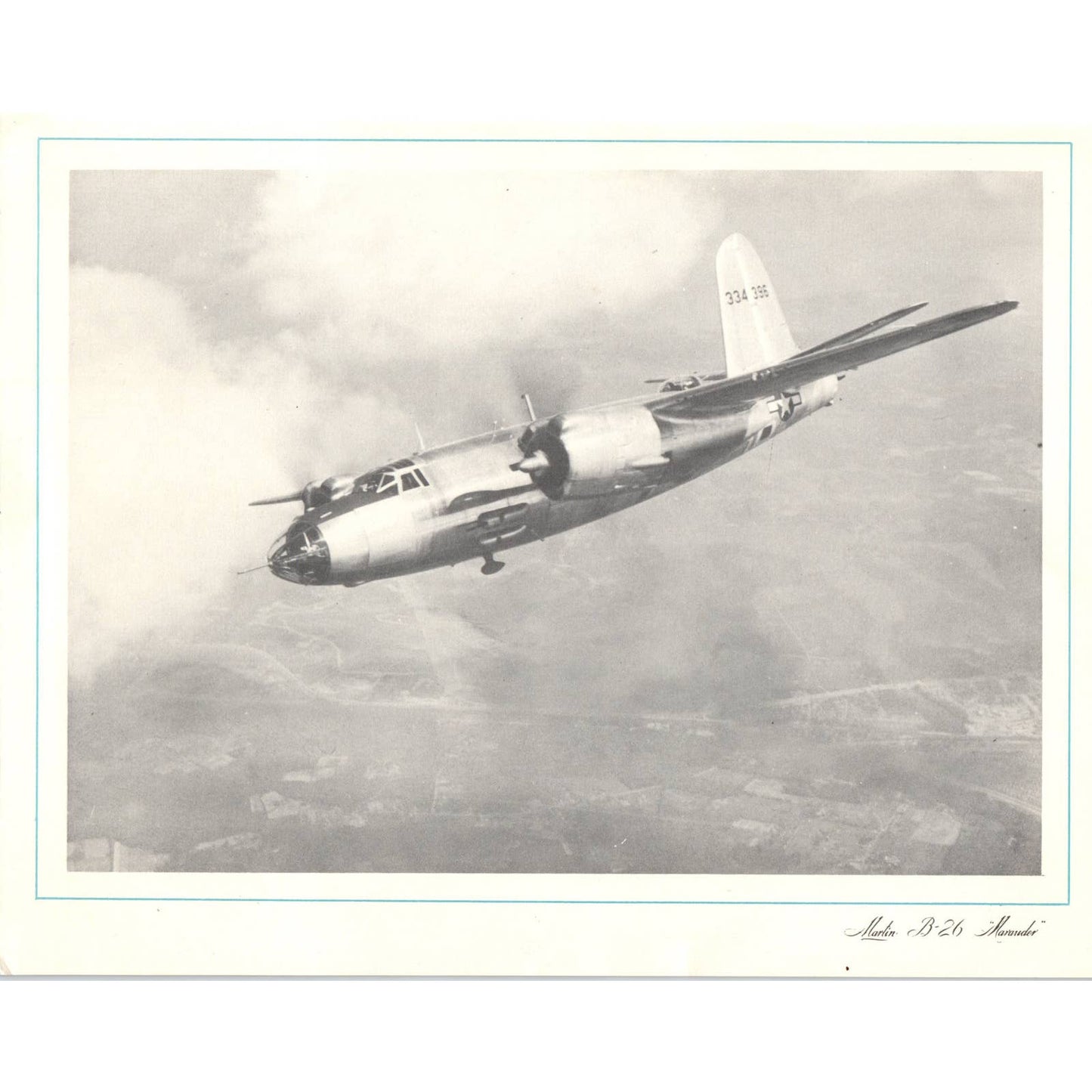 Vintage US Military Airplane Photo Martin B-26 Marauder 8.5x11" AD4