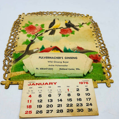 1976 Die Cut Embossed Calendar Pulvermacher Ginseng Buyer Richland Center WI TD3