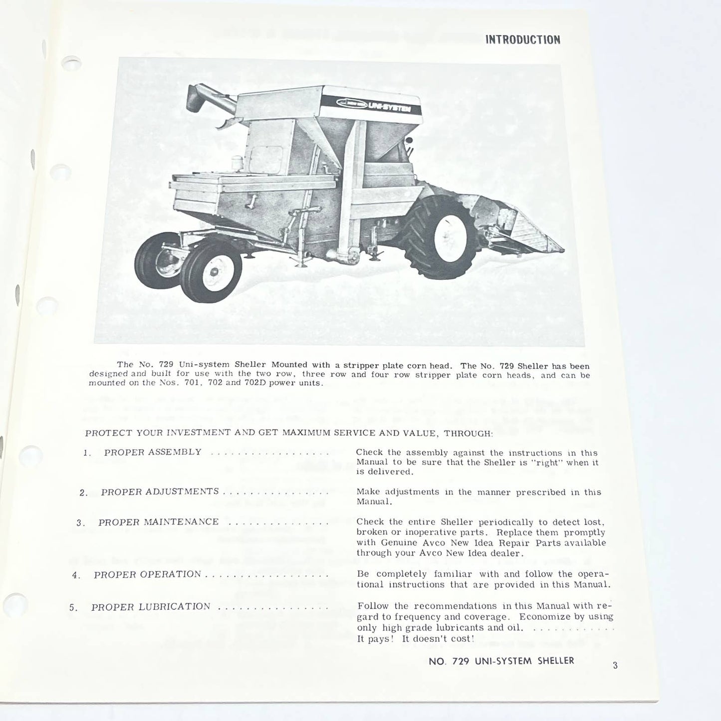 Original 1968 New Idea No. 729 Uni-system Sheller US-129 Operator's Manual TB9