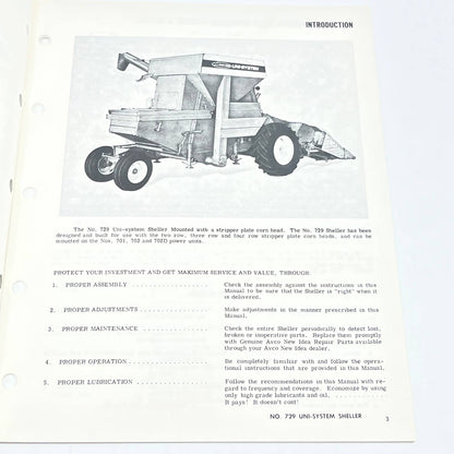 Original 1968 New Idea No. 729 Uni-system Sheller US-129 Operator's Manual TB9