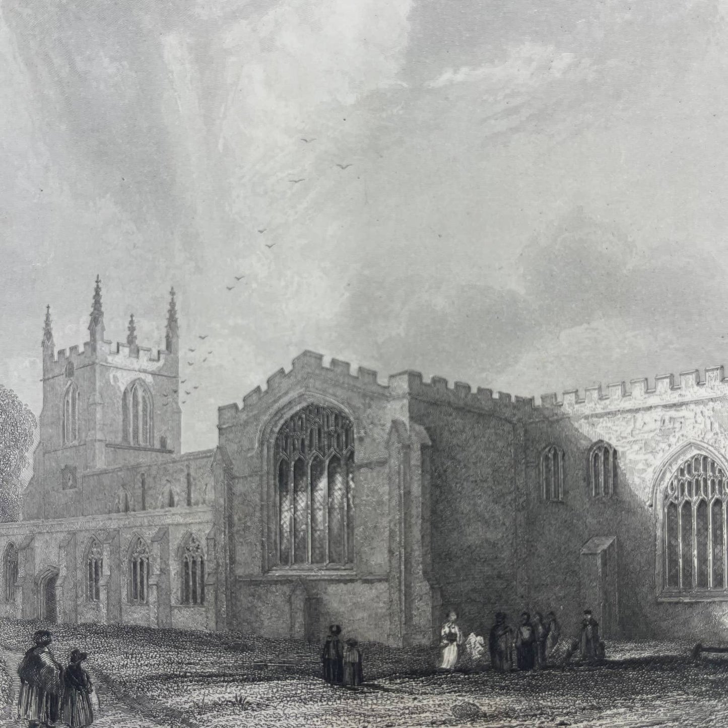 1842 Original Art Engraving Bangor Cathedral With Bio TG6