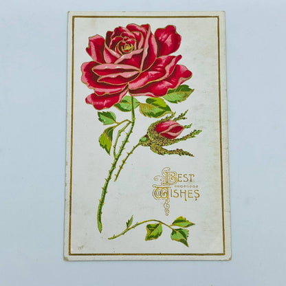 1908 Embossed Gold Gilt Rose Greeting Postcard P2