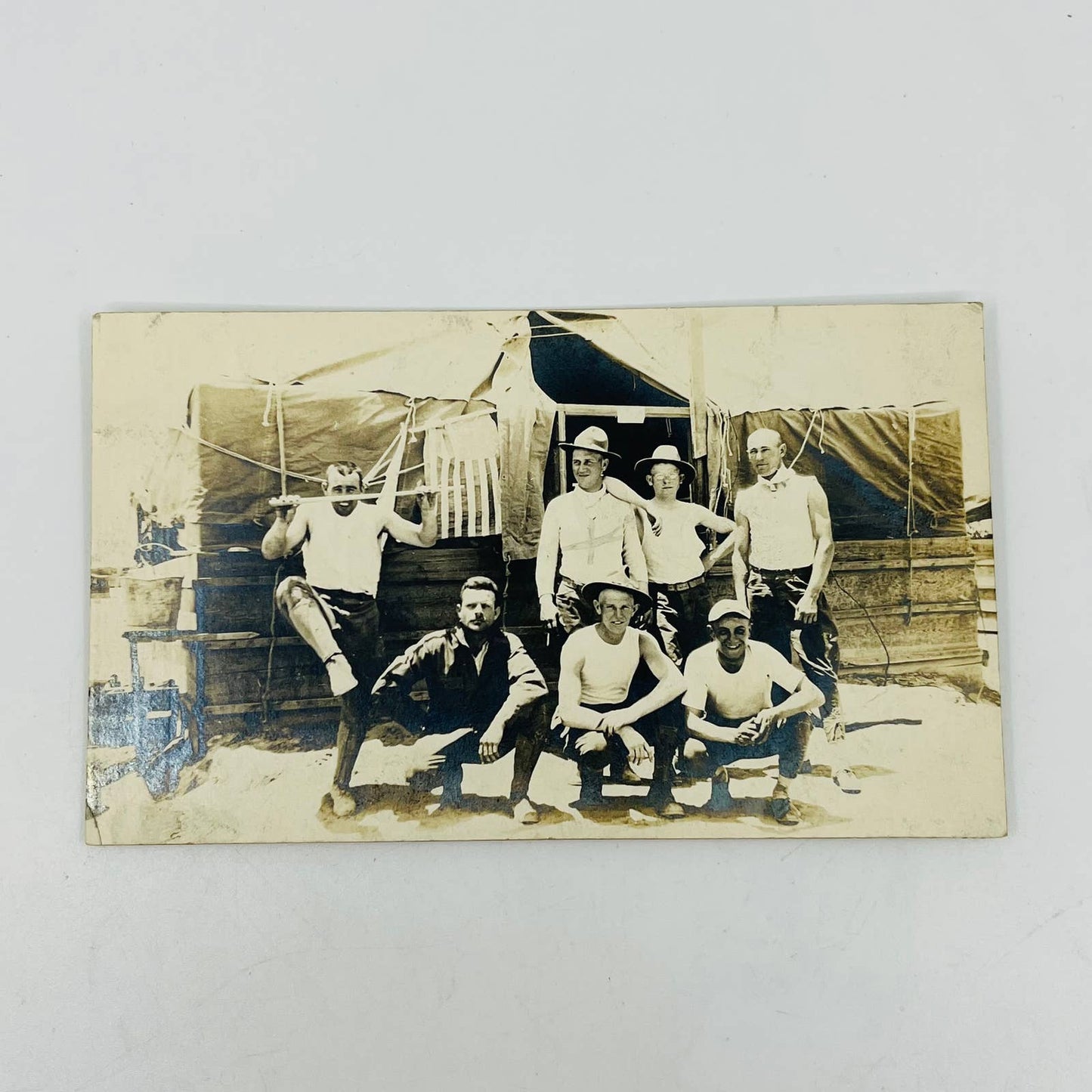 Early 1900s RPPC WWI Soldiers Relaxing Outside Tent PA9