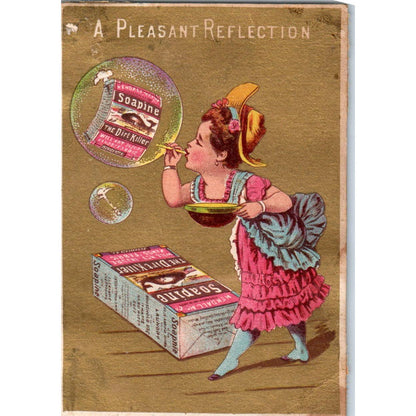 1880s Victorian Trade Card Soapine Girl Blowing Bubble SF2