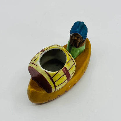 Vintage Japan Hand Painted Native American Chief Canoe Candle Holder 4” TB5