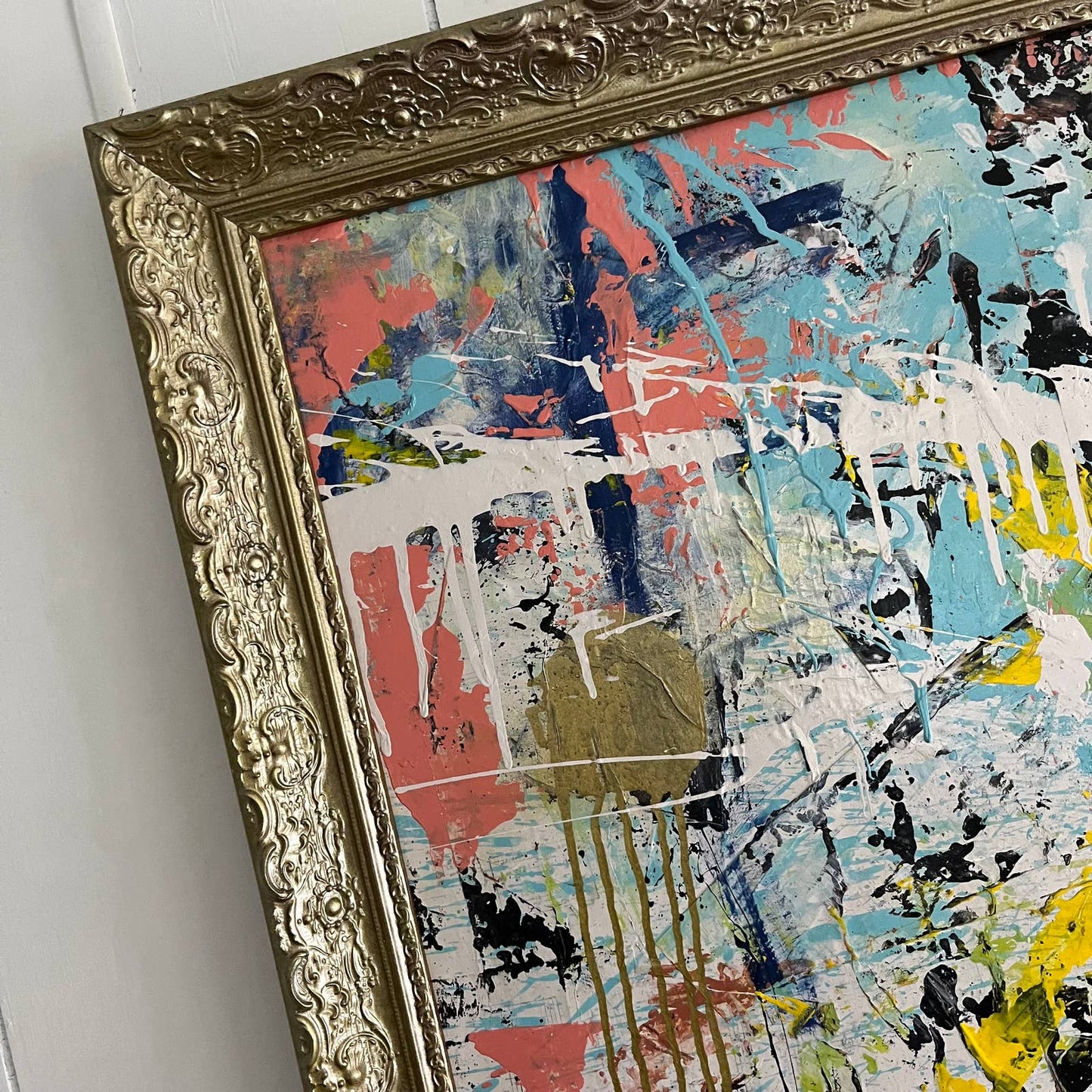 Original LARGE Framed Abstract Art Painting 40x27.5" Old Glory Two Step w/ COA