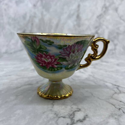 Vintage Ucagco Ceramics July Waterlily Lusterware Footed Tea Cup TA1