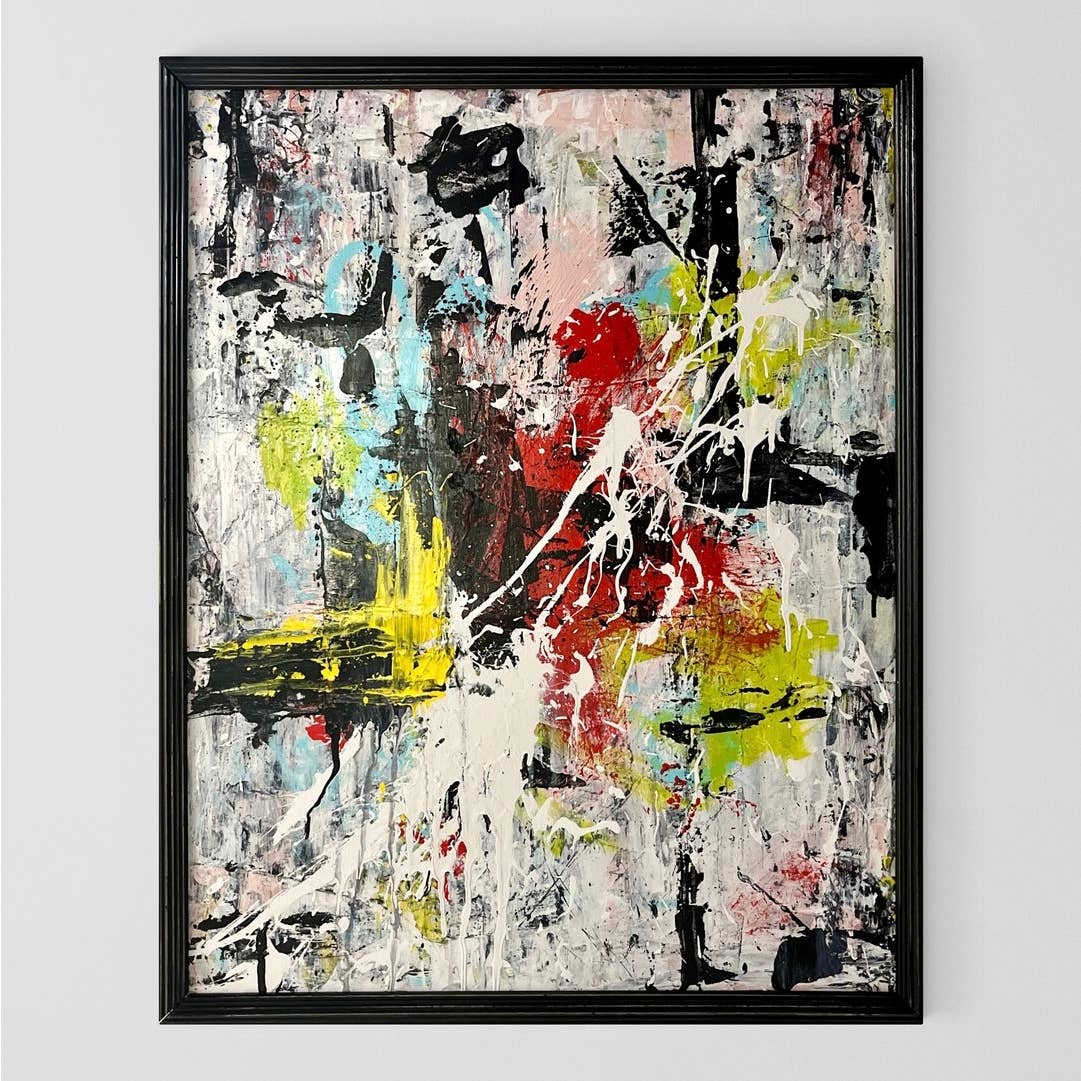 Original LARGE Framed Abstract Art Painting 23x29" Goin Back to Raleigh w/ COA