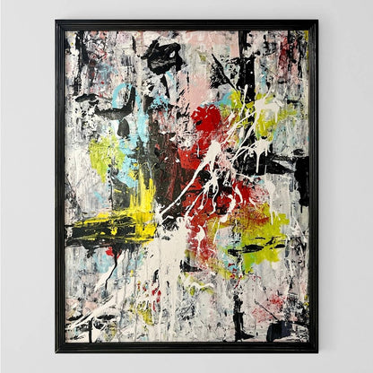 Original LARGE Framed Abstract Art Painting 23x29" Goin Back to Raleigh w/ COA