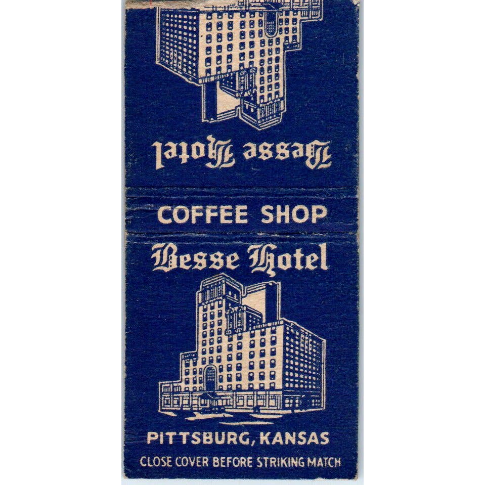 Besse Hotel Coffee Shop Pittsburg Kansas Advertising Matchbook Cover SA9-M1