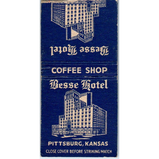 Besse Hotel Coffee Shop Pittsburg Kansas Advertising Matchbook Cover SA9-M1