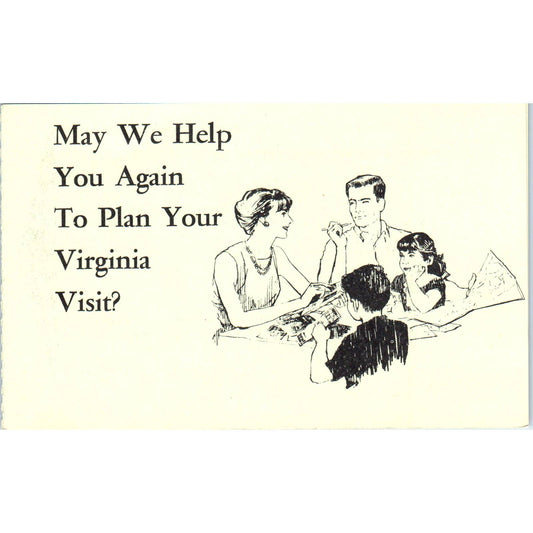 Virginia State Travel Service Planning Assistance Original Postcard TJ9-P2