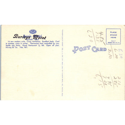 Burley's Motel Norfolk Nebraska - Original Postcard P3-4